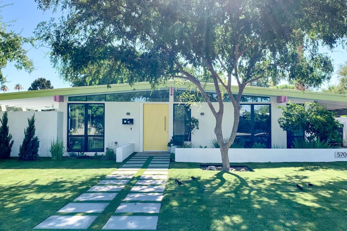 Marlen Grove mid-century modern neighborhood in Phoenix with a Ralph Haver home, low roofline, and mature landscaping.