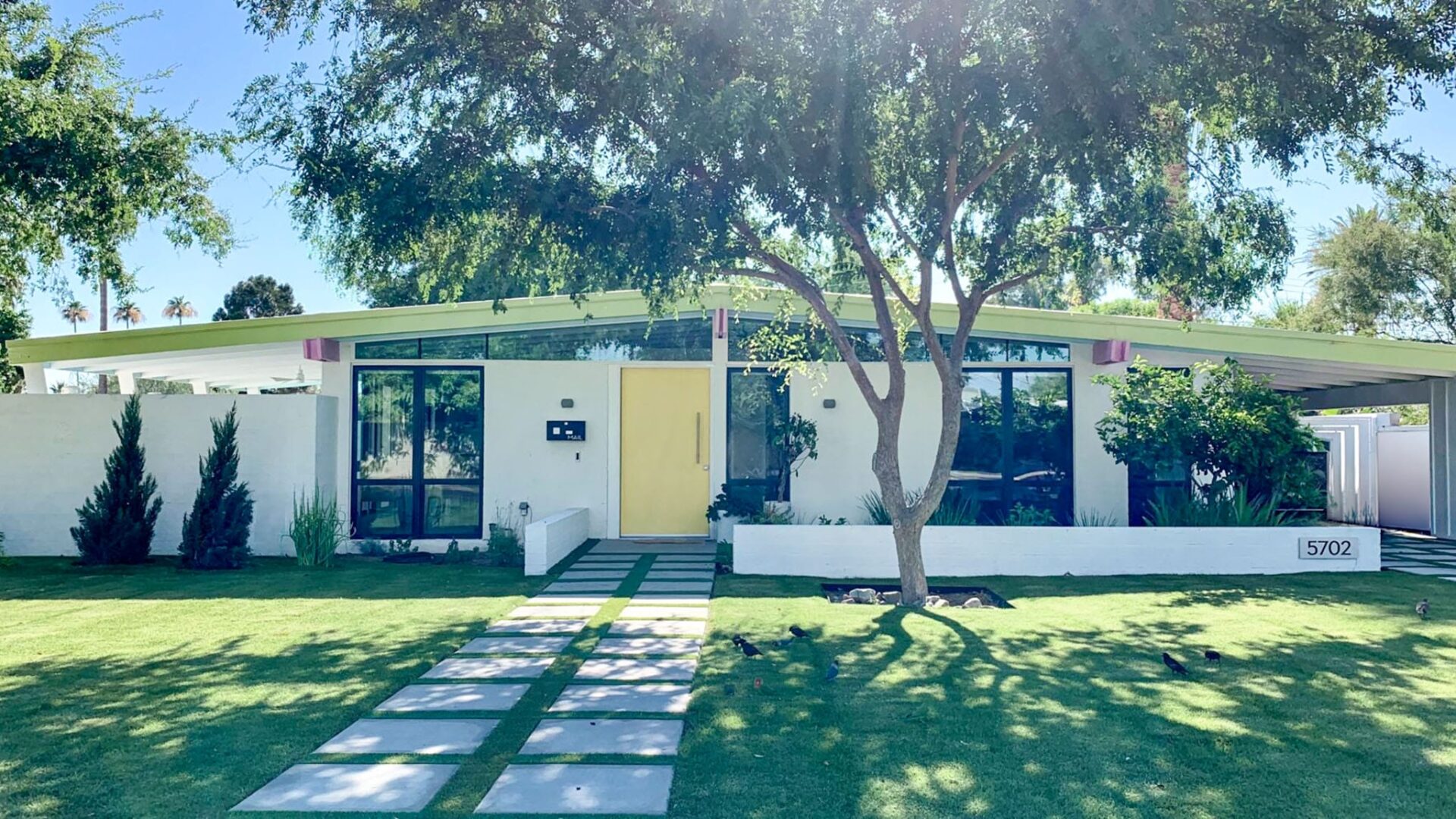 Marlen Grove mid-century modern neighborhood in Phoenix with a Ralph Haver home, low roofline, and mature landscaping.